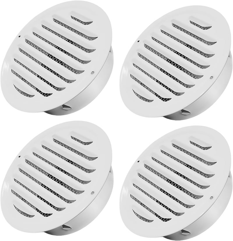 smrtcol 4" Round Soffit Vents White Stainless Steel Soffit Vents Wall/Ceiling Vent Cover with Mesh Screen for Bathroom, Dryer, & Attic（4 Pack) - Image 1